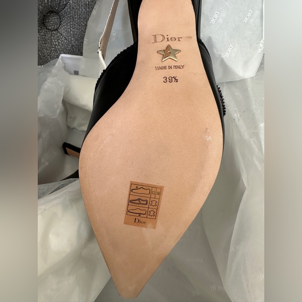 DIOR BLACK LEATHER AND RIBBON KITTEN HEEL SLINGBACKS SIZE 39.5 - Picture 11 of 14